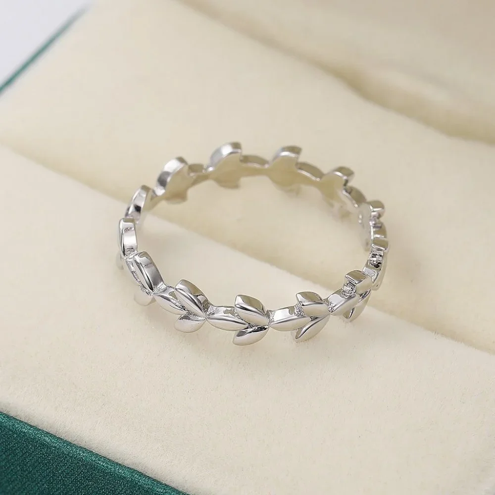 🌸PREMIUM 925 STERLING SILVER DAINTY LEAF ETERNITY BEAUTIFUL RING, K952_4